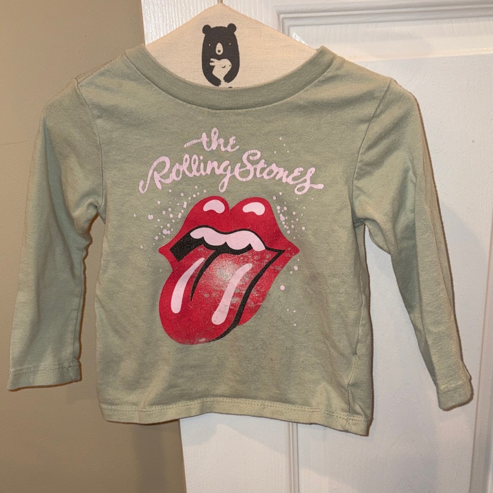 The Rolling Stones Kids Long Sleeve Tee - Olive Green with Red Graphic